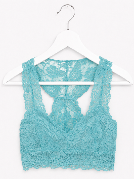 Floral Lace Racerback Bralette | Stretch Bralette | Aqua Mist