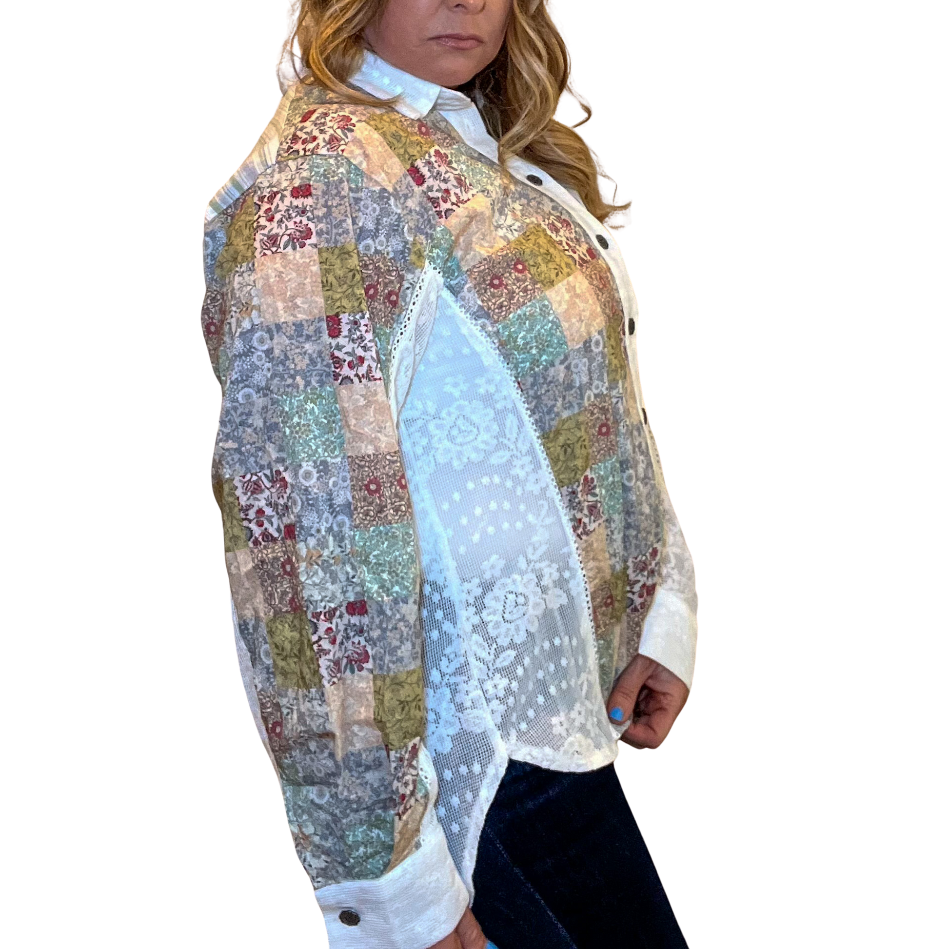 Beach Garden Long Sleeve Flower and Striped Detailed Pattern Oversized Button up