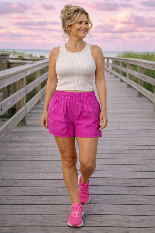 Beach Run High Waisted Running Shorts Quick-Dry Sport Athletic Workout Active Shorts with Back Pocket | Cottage Beach