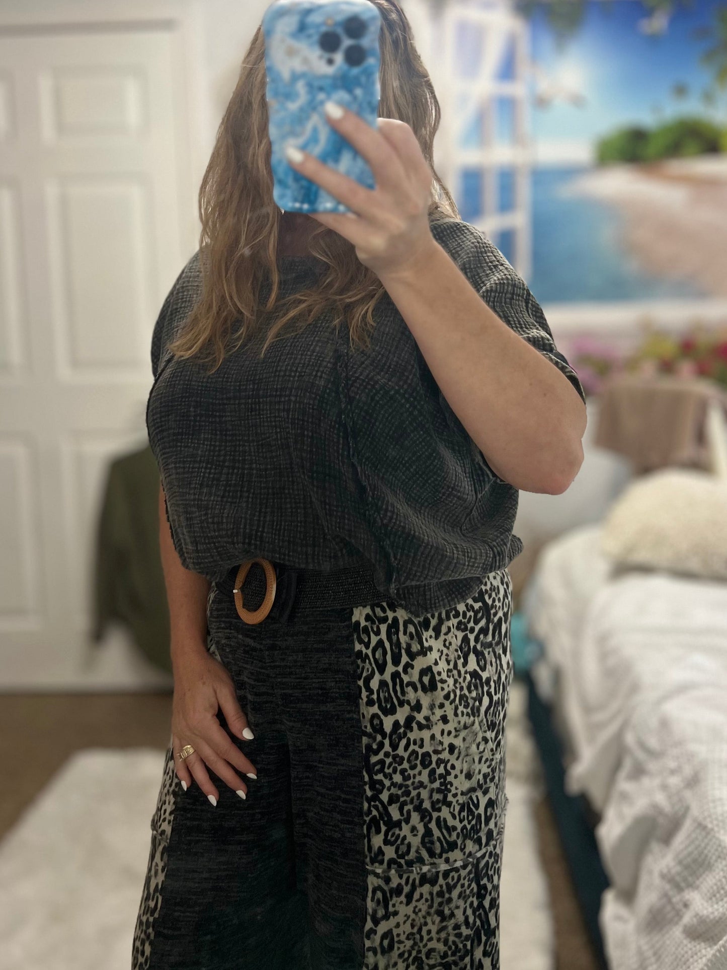 Coastal Breeze Short Sleeve Exposed Seam Acid Washed Top