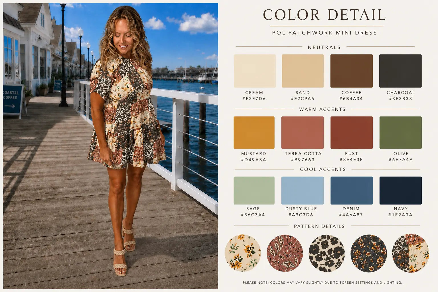 POL Coastal Patchwork Lace Detail Mini Dress