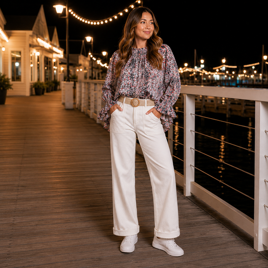 Judy Blue Coastal Ease High Waisted Off White Utility Jeans