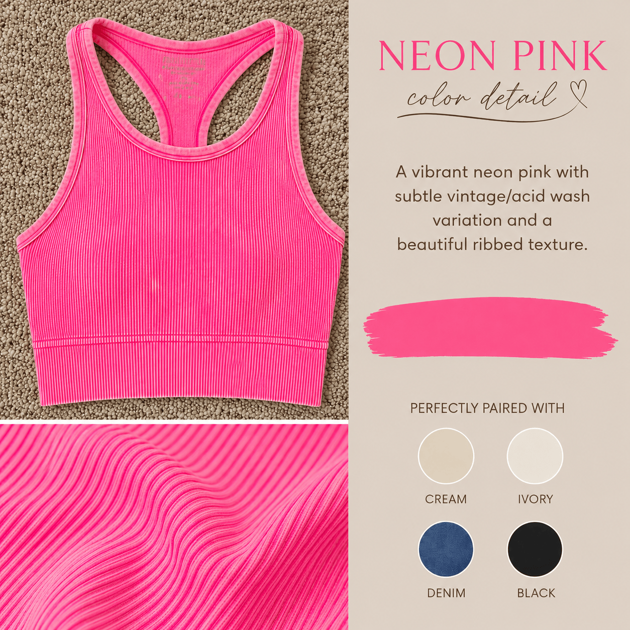Coastal Ease Racerback Padded Crop Tank Top Hot Pink