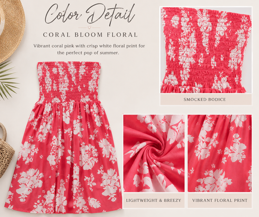 Island Escape Smocked Floral Strapless Dress – Hot Pink Bloom