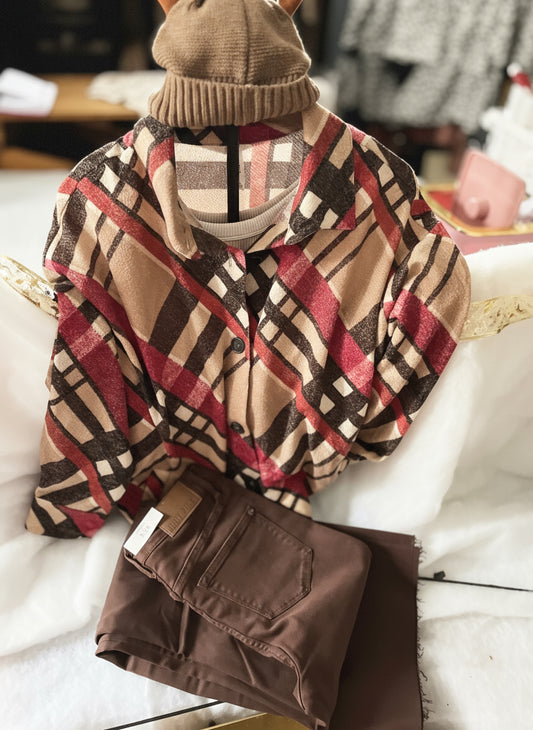 Plaid at the Beach Pocket Button Down Shacket | Cottage Beach