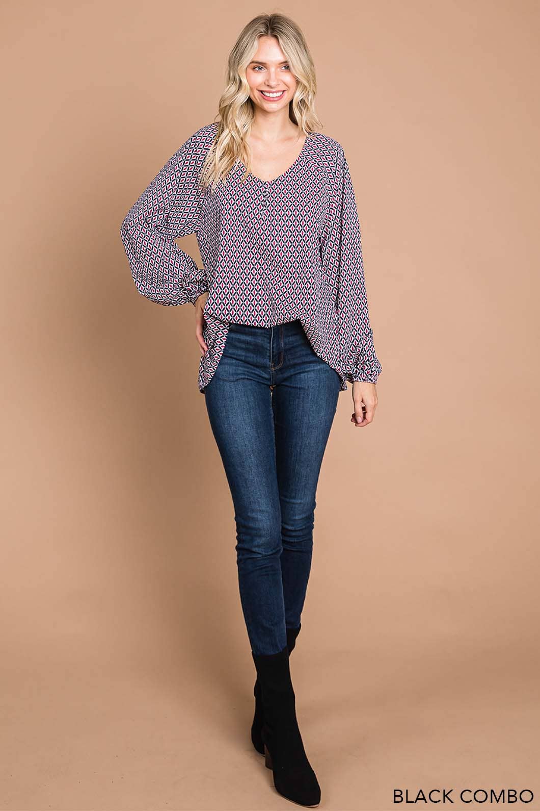 Coastal Boho Printed Women's Long Sleeve Top