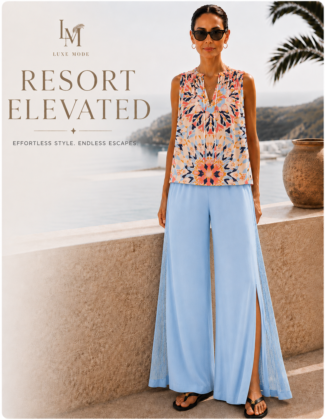 Elan Beach Flow Resort Cover-Up Pants | Lightweight Wide Leg Sky Blue