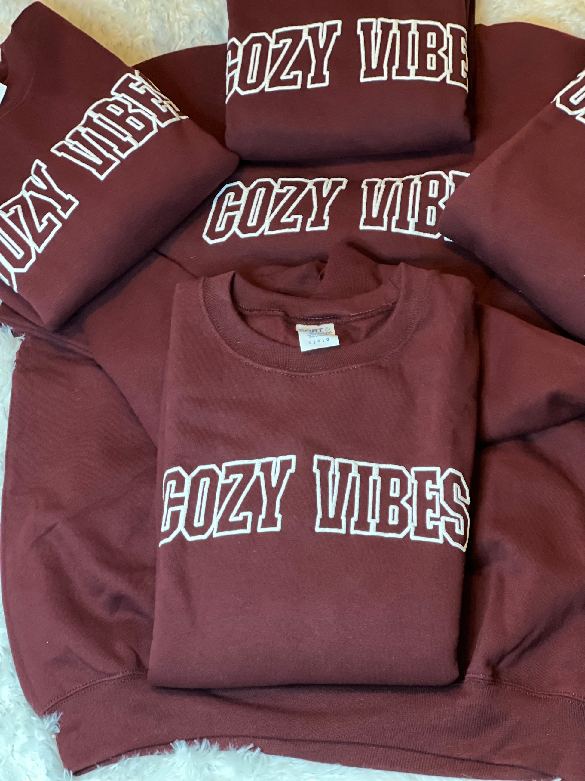 Cozy Vibes Wine at the Beach Port & Co. Crewneck Puff Print | Cottage Beach