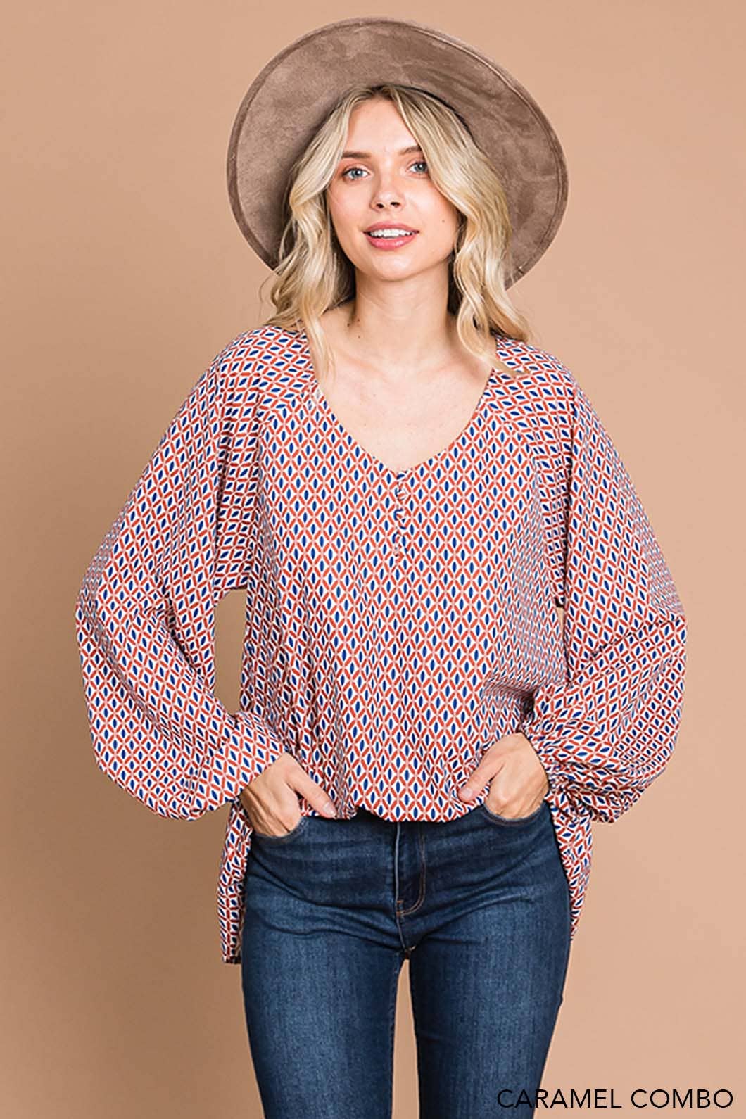 Coastal Boho Printed Women's Long Sleeve Top