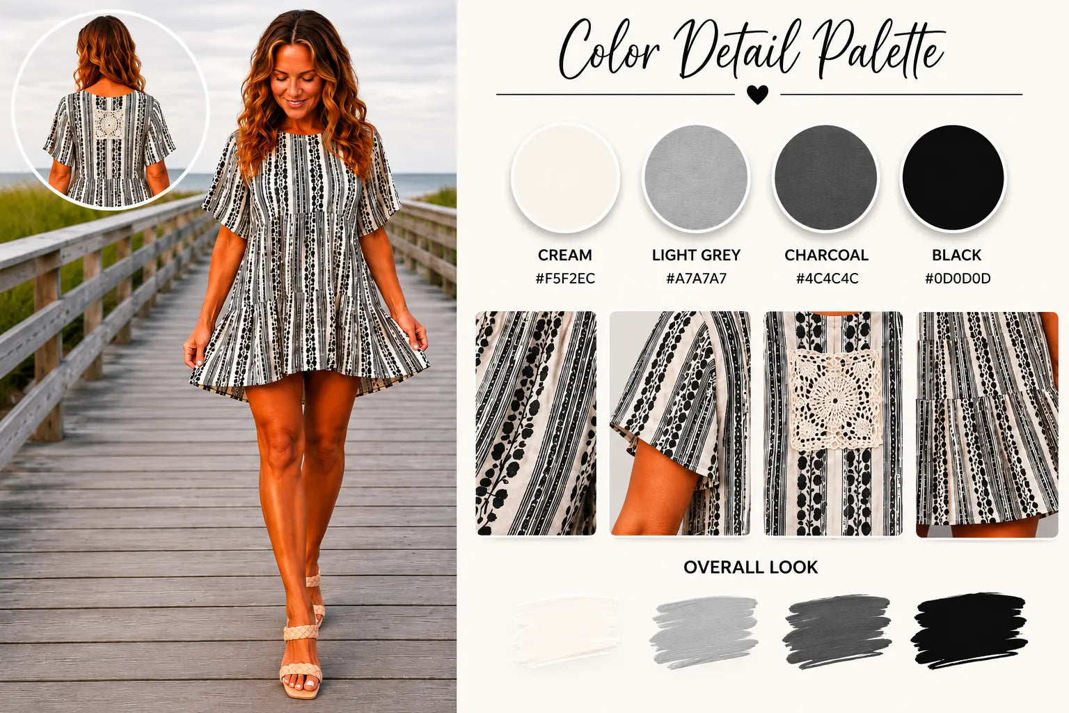 POL Coastal Stripe Lace Patch Mini Dress