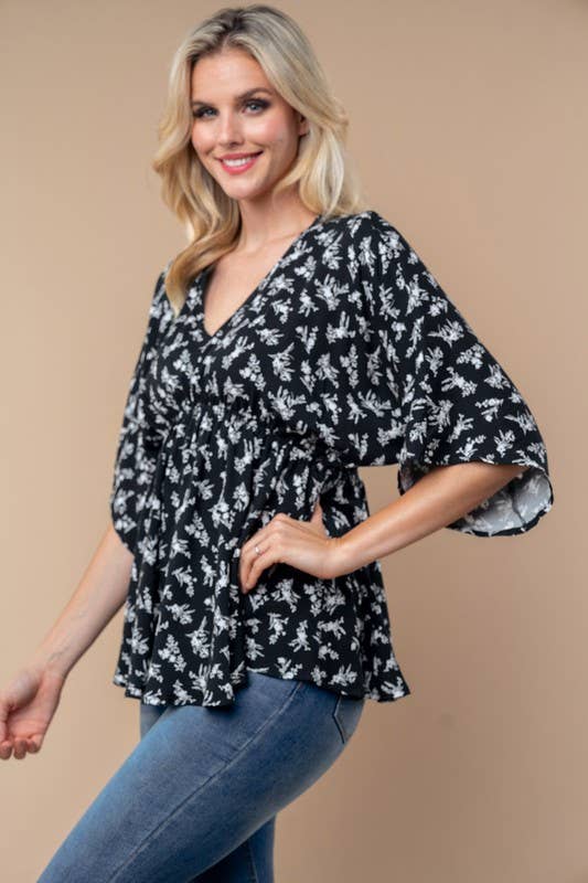 Midnight Meadow Floral Peplum Top