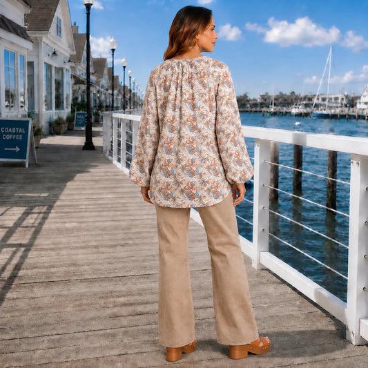 Coastal Breeze Palm Print Oversized Top