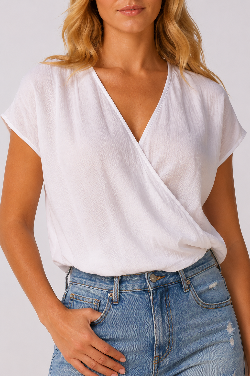 Elan Effortless Elegance Wrap Front Top – White