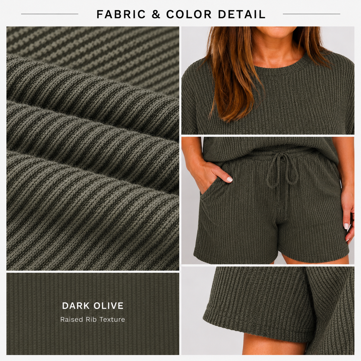 Olive Ribbed Two-Piece Lounge Set | Soft Knit Shorts Set