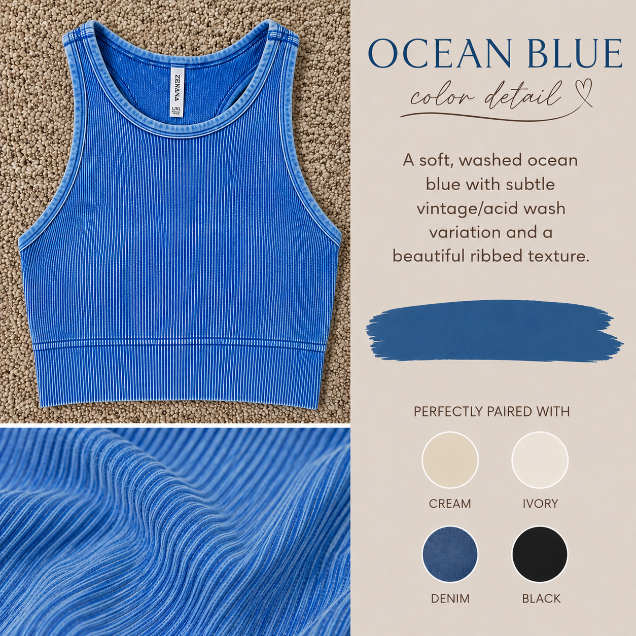 Coastal Ease Racerback Padded Crop Tank Top