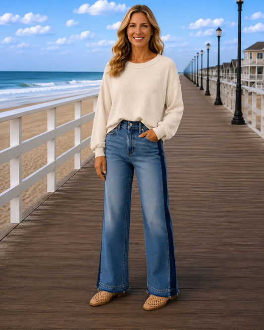 Coastal Drift Exposed Seam Sweater Sand