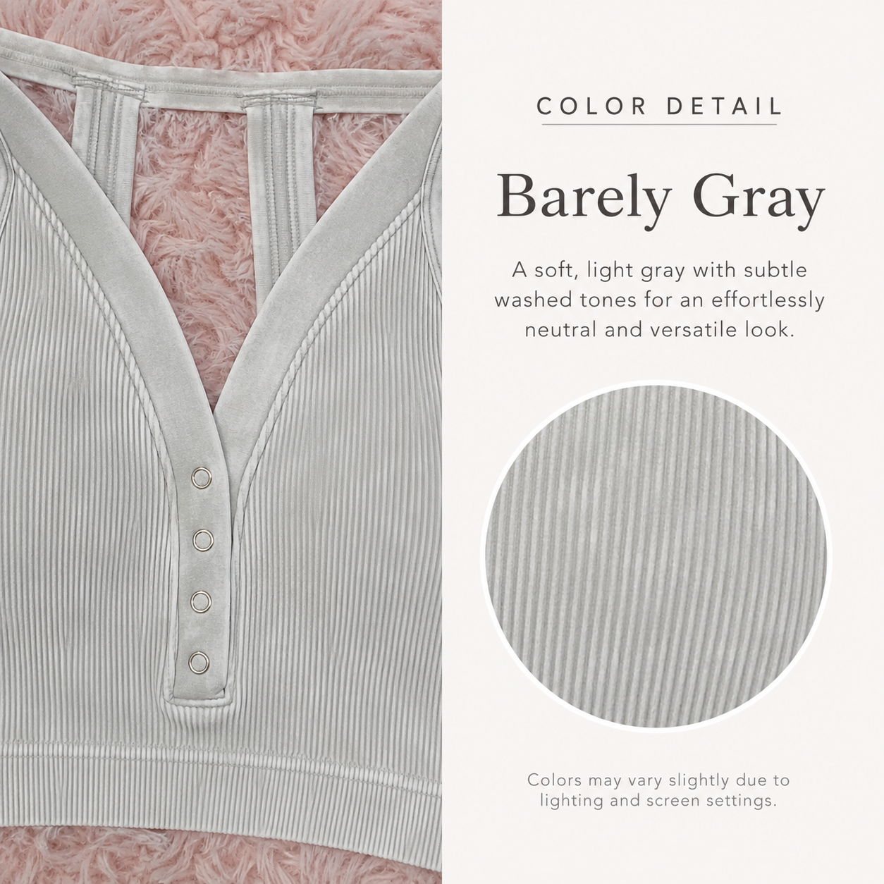 Coastal Ease Snap Ribbed Padded Brami - Barely Gray