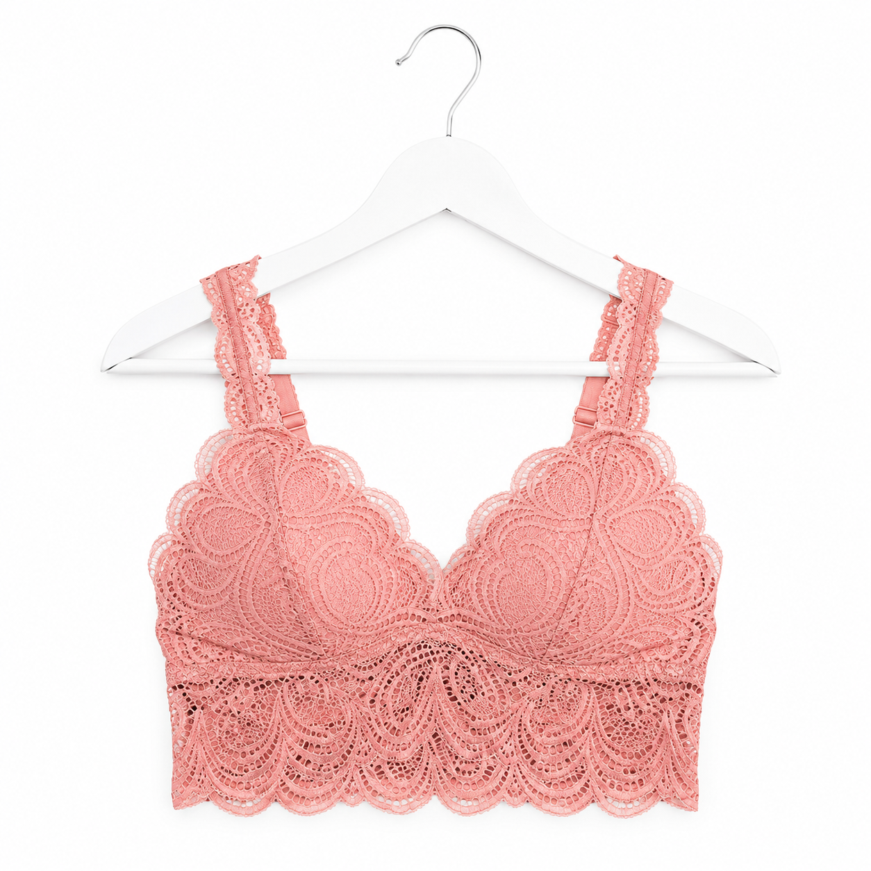 Coral Blossom Lace Bralette | Scalloped Floral Lace Brami with Adjustable Straps