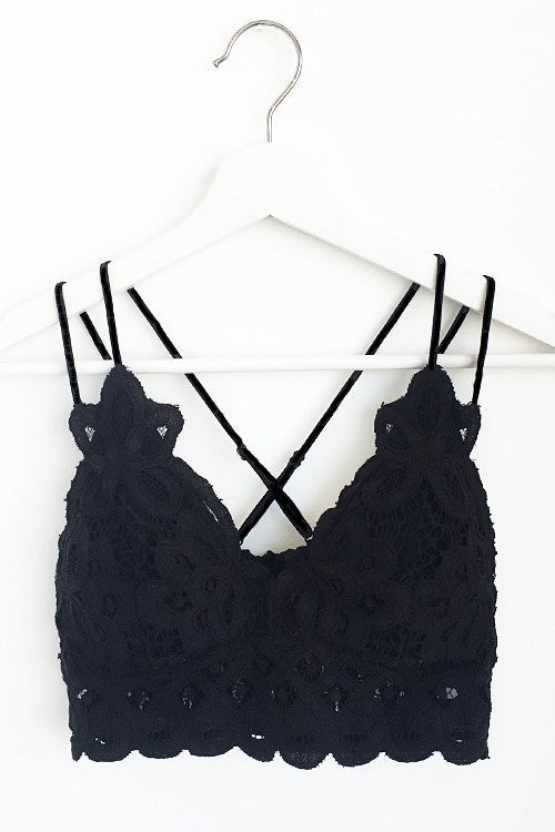 Floral Lace Adjustable Strap  Stretch Bralette | Black