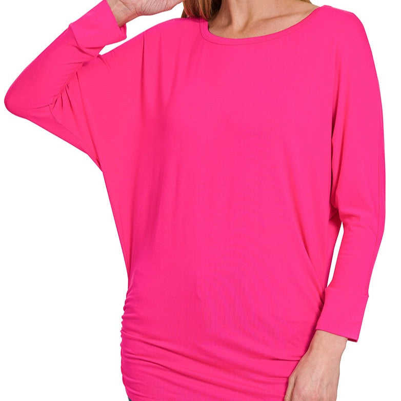 Nights Out Luxe Rayon Boat Neck 3/4 Sleeve Top