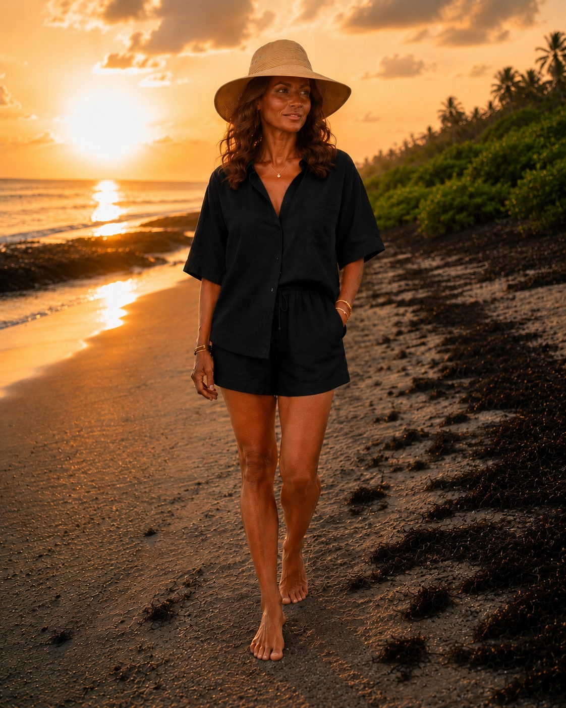 Coastal Linen Blend Two-Piece Set Black