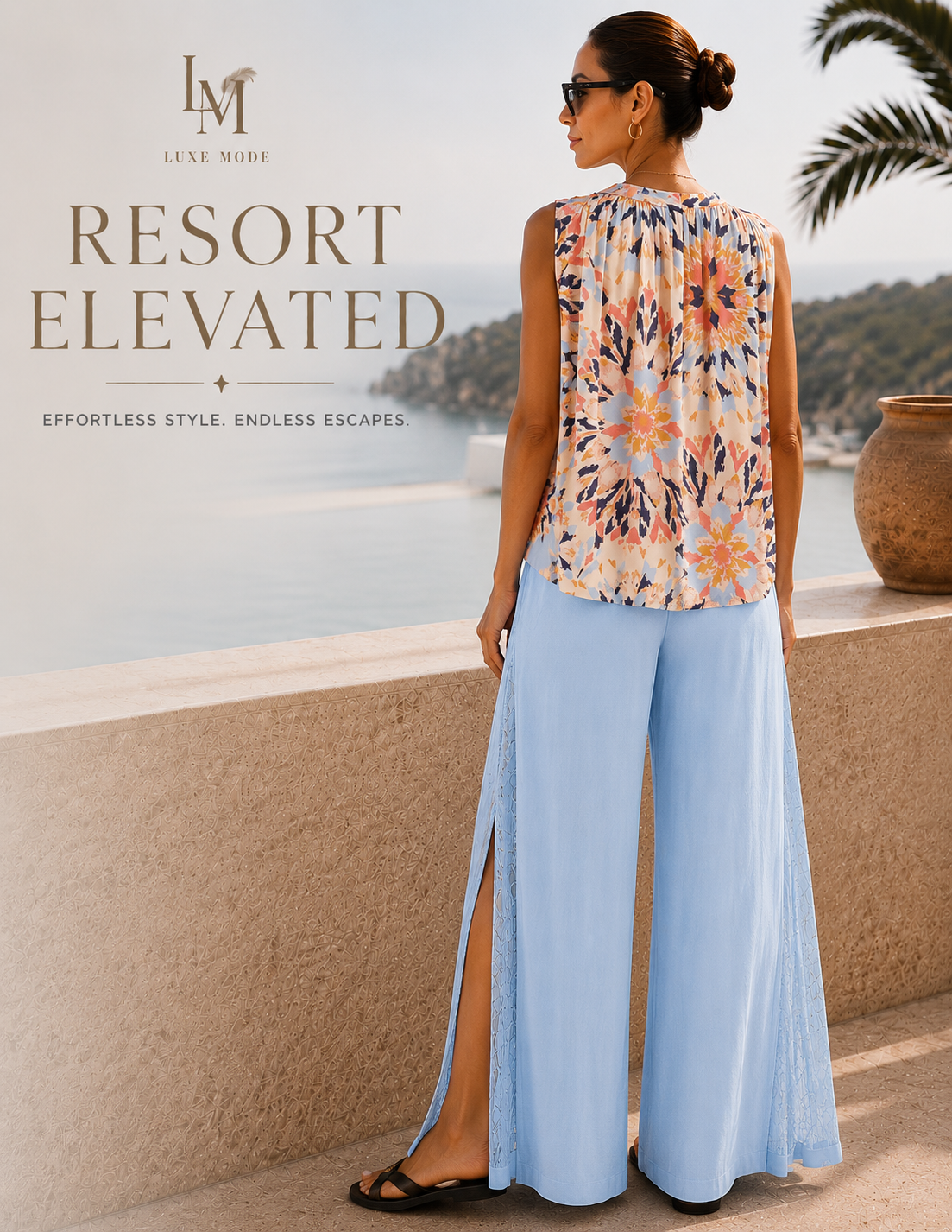 Elan Sunset Bloom Sleeveless Resort Top