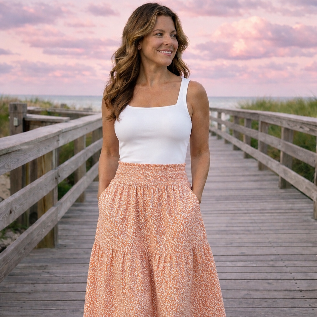 Sunset Bloom Midi Skirt 🌸