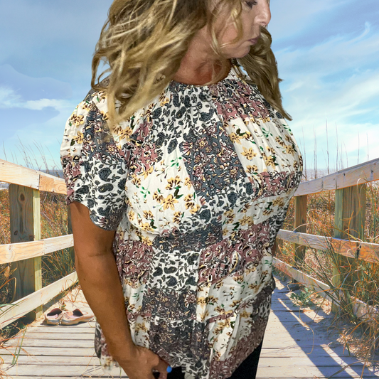 Beach Flow Short Sleeve Tunic round neck relaxed fit Top
