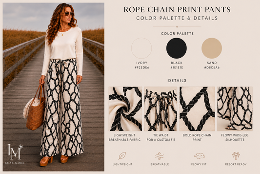 Coastal Rope Print Linen Blend Wide Leg Pants