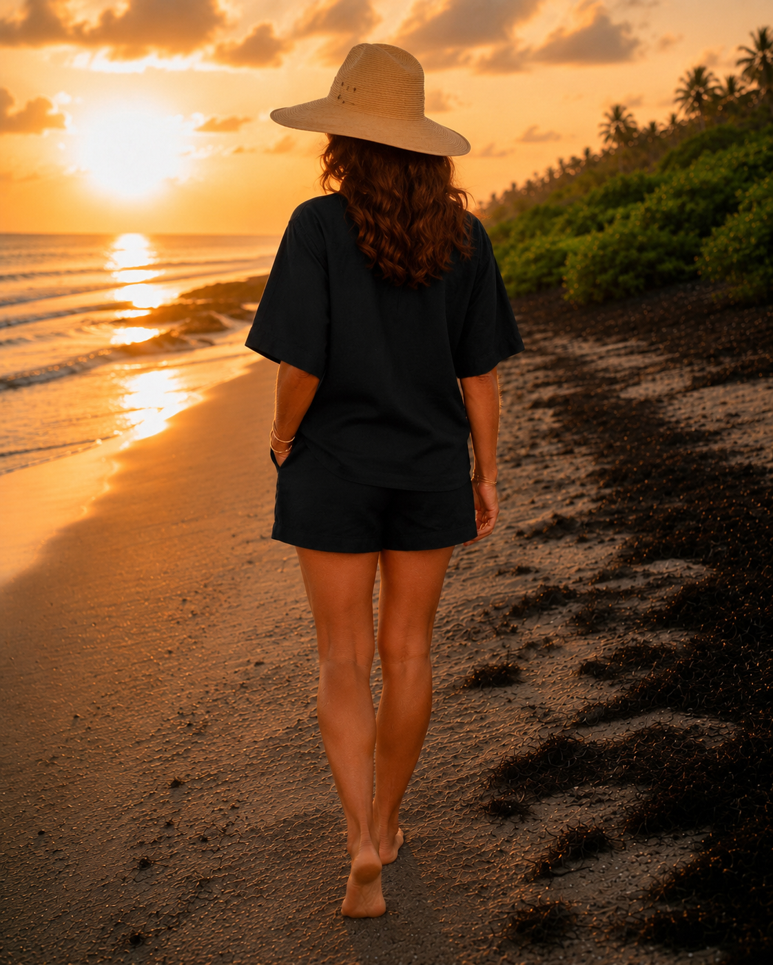 Coastal Linen Blend Two-Piece Set Black