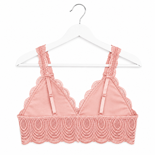 Coral Blossom Lace Bralette | Scalloped Floral Lace Brami with Adjustable Straps