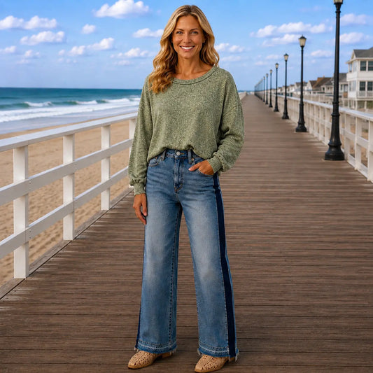 Coastal Drift Exposed Seam Hacci Sweater Olive