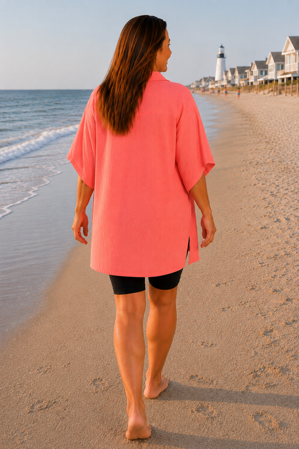 Coral Breeze Button Down Cover-Up | Lightweight Beach Shirt Dress