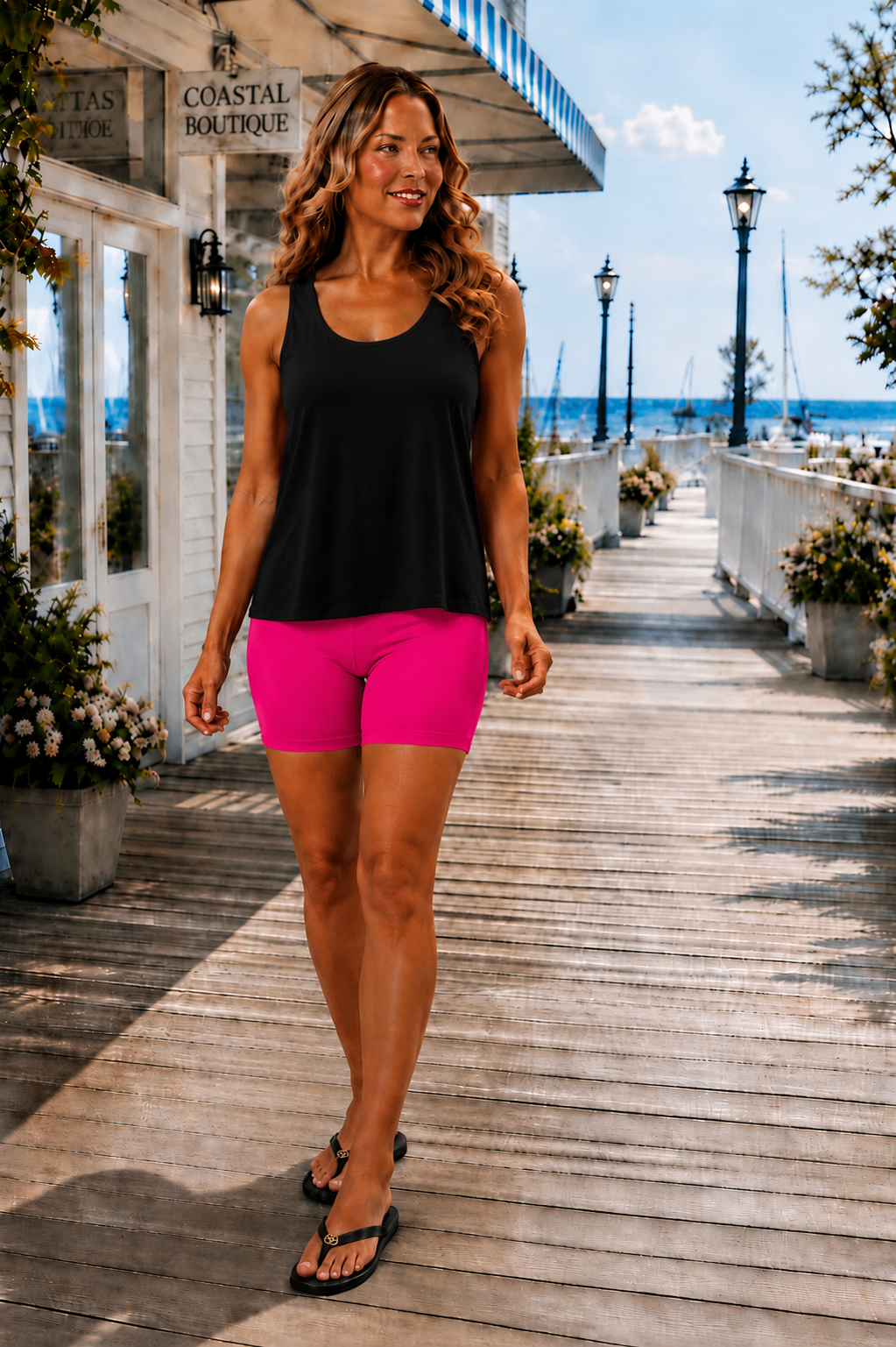 Hot Pink Brushed Microfiber Wide Waistband Biker Shorts