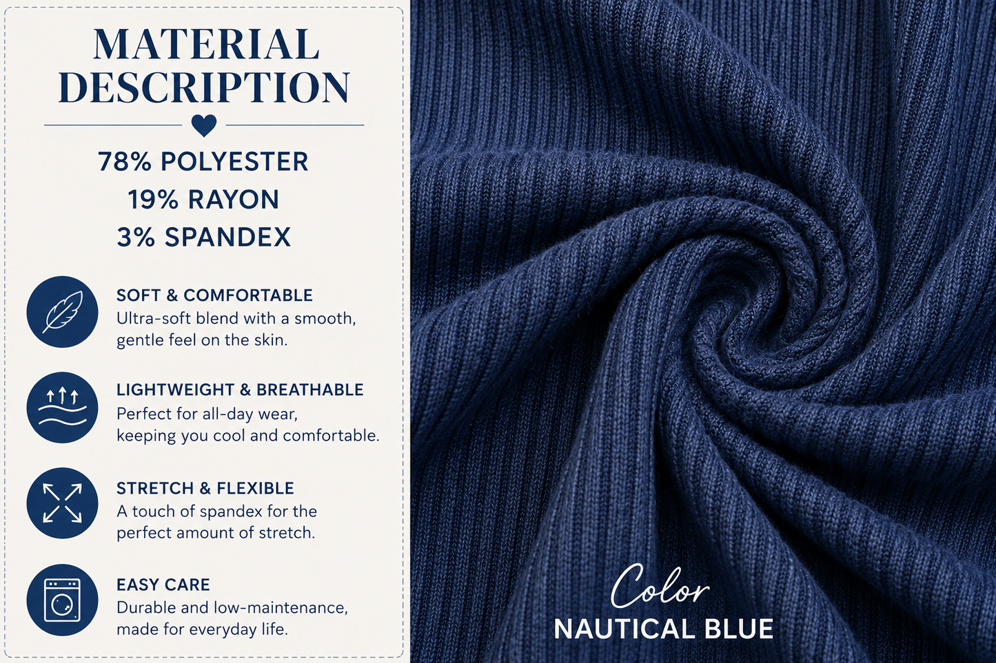 Nautical Blue Ribbed Two-Piece Lounge Set | Adjustable Tie Waist