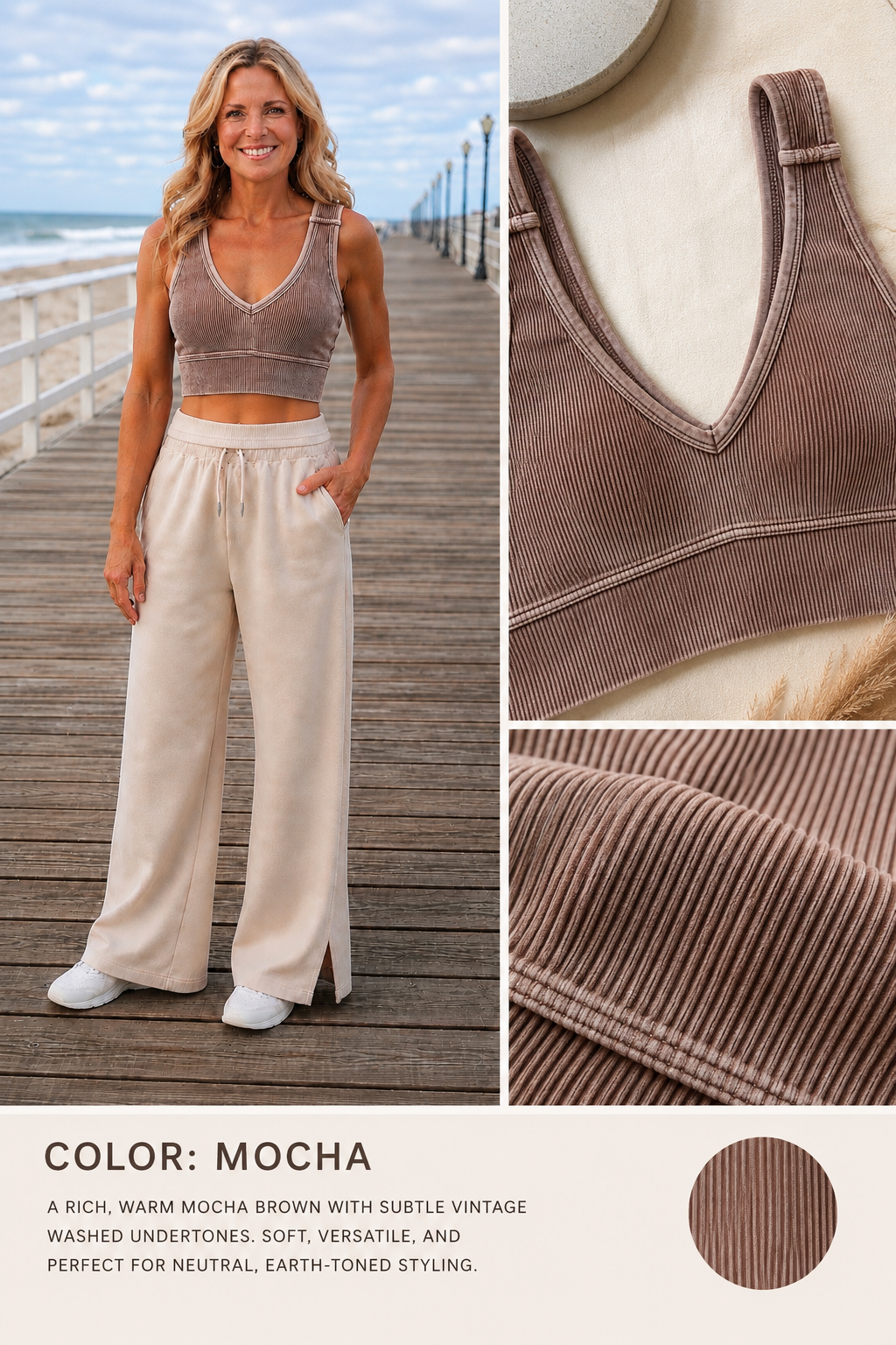 Coastal Ease Ribbed V-Neck Brami Tank Top