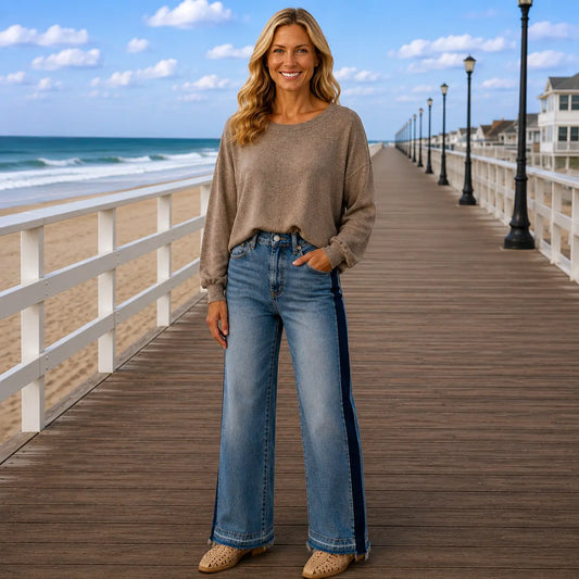 Coastal Drift Exposed Seam Hacci Sweater Mocha