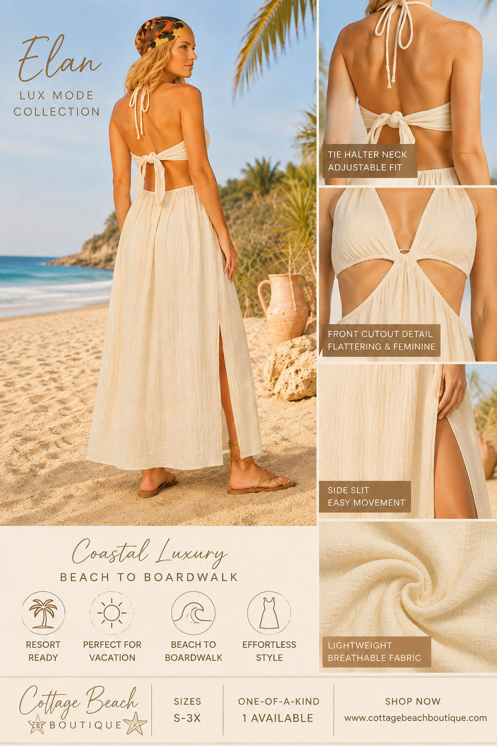 Coastal Escape Gauze Cutout Maxi Dress –Sand