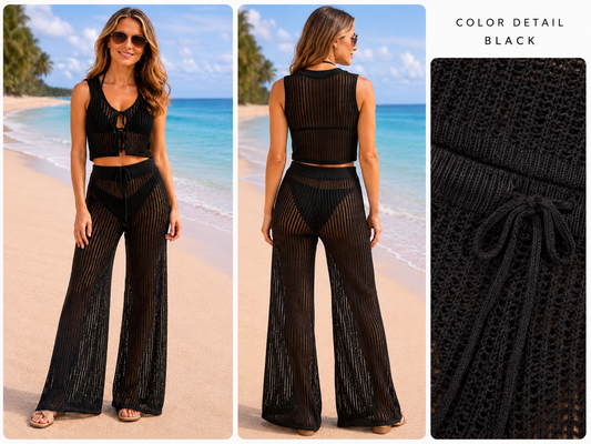 Elan Black Crochet Tie-Front Cover-Up Top