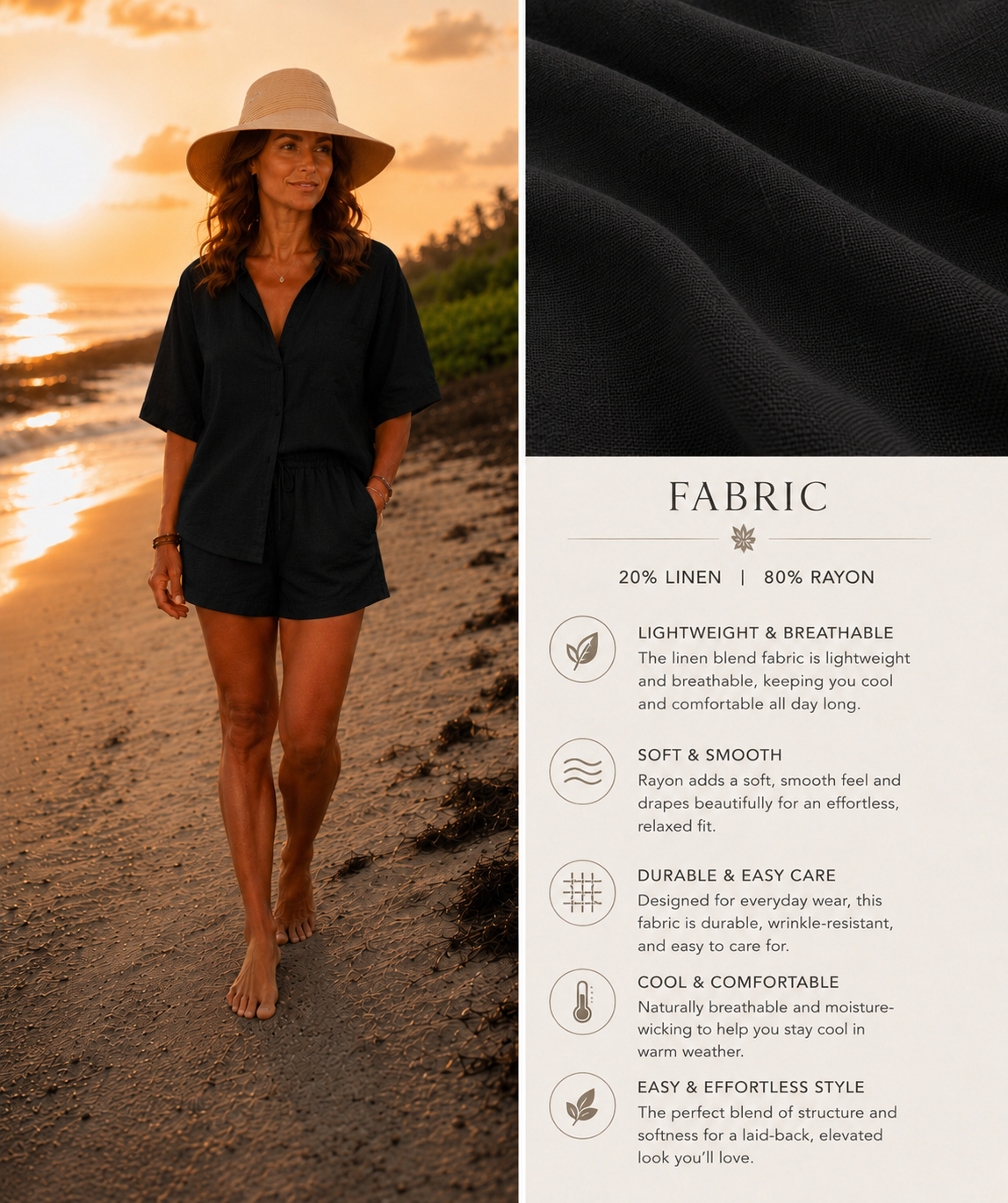 Coastal Linen Blend Two-Piece Set Black