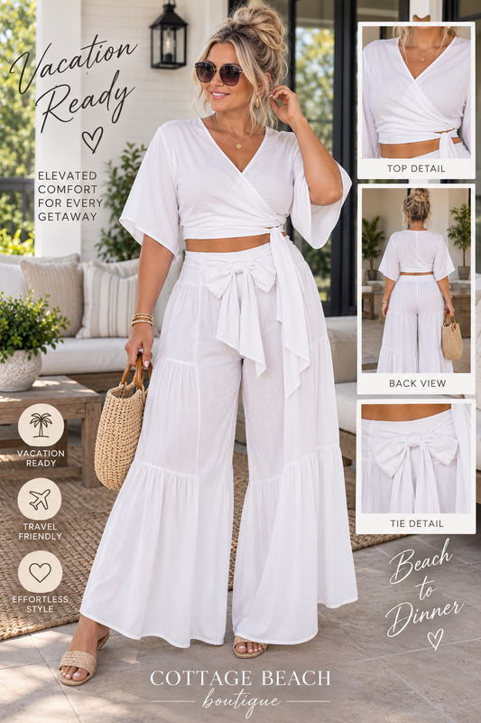 Coastal Escape Tie-Waist Wide Leg Pants – White