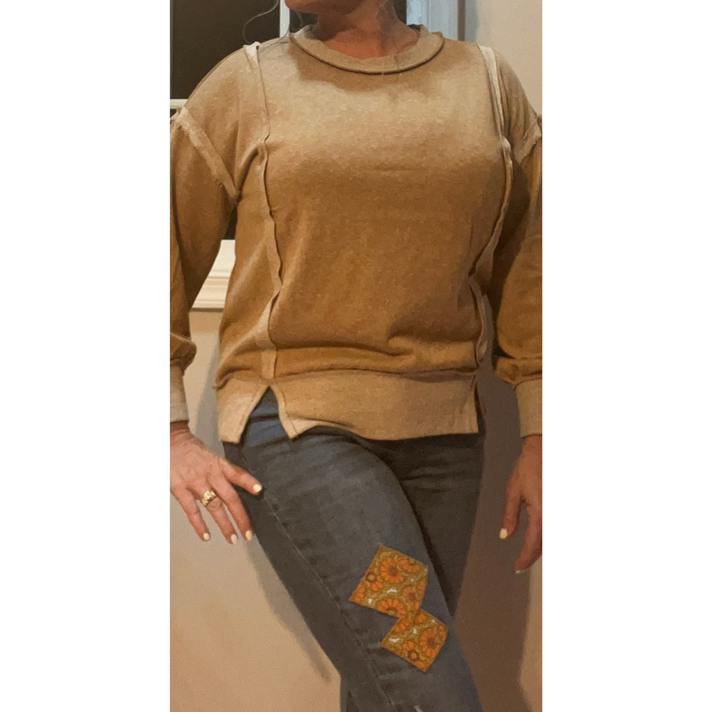 Coastal People Relaxed Fit Exposed Seam Detail Crewneck Latte