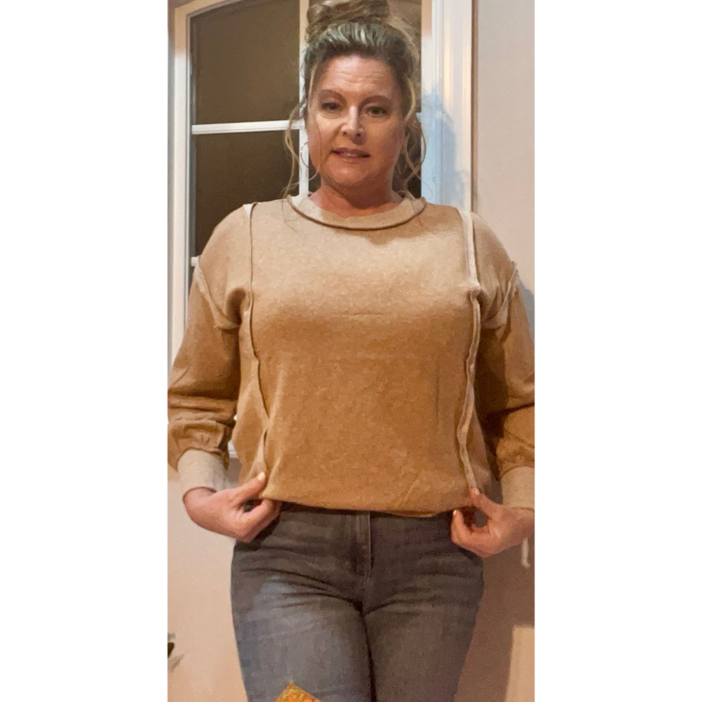 Coastal People Relaxed Fit Exposed Seam Detail Crewneck Latte