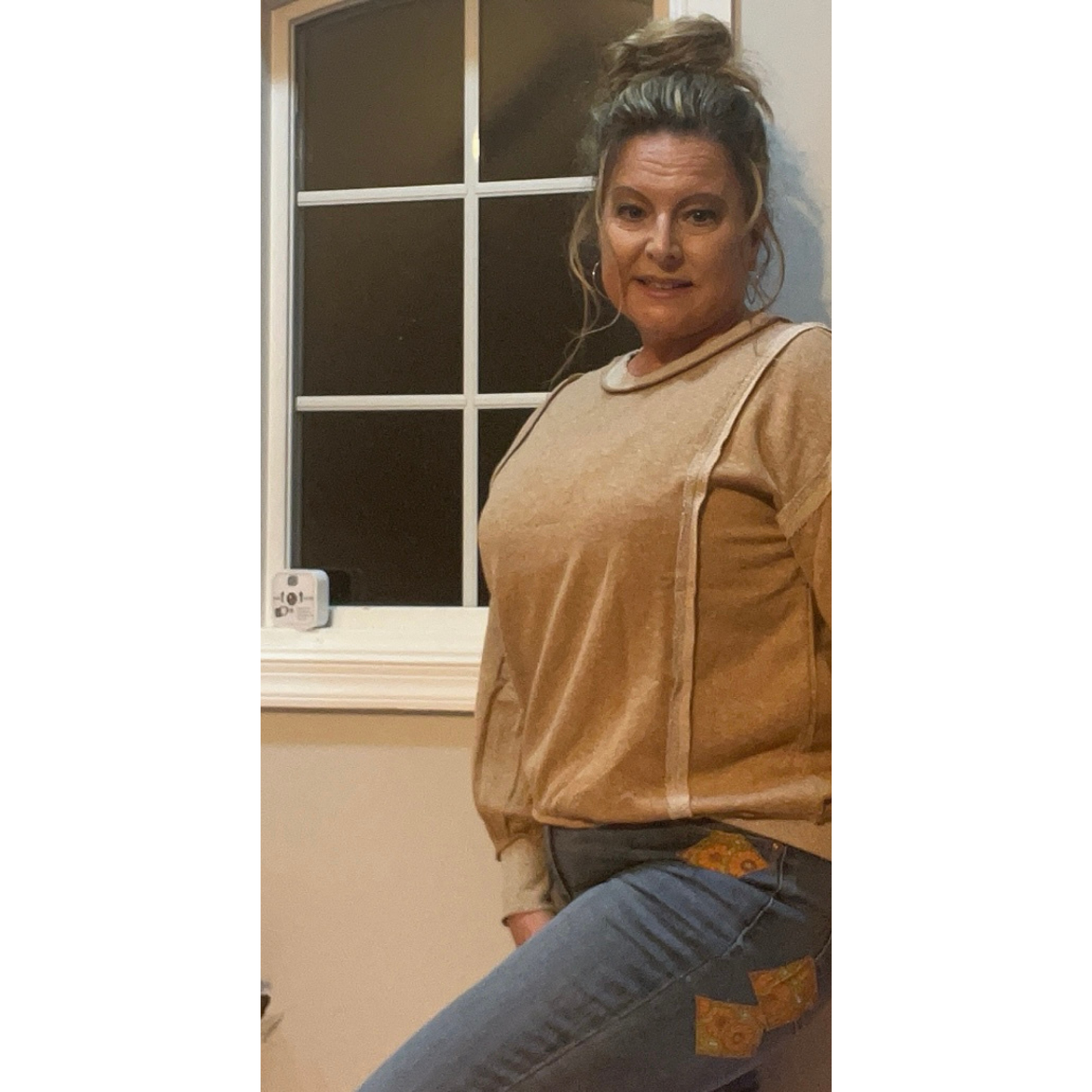 Coastal People Relaxed Fit Exposed Seam Detail Crewneck Latte