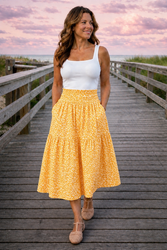 Sunset Bloom Midi Skirt 🌸