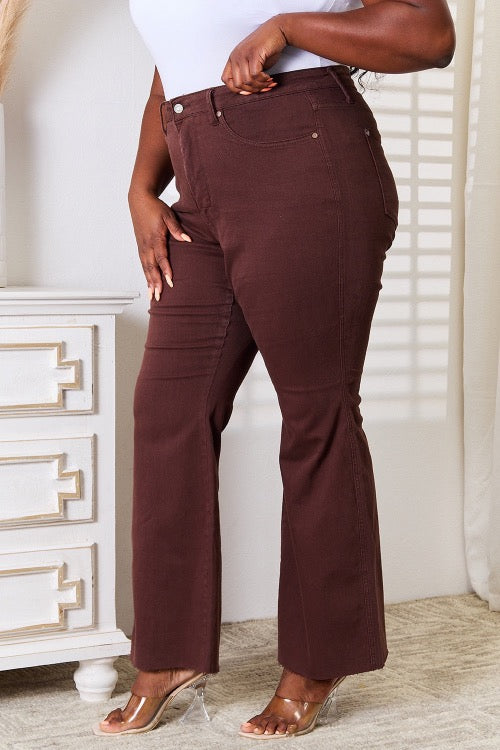 Judy Blue Full Size Tummy Control Expresso Wide Leg Flare Jeans | Cottage Beach