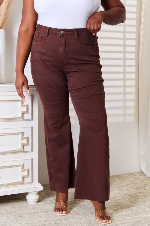 Judy Blue Full Size Tummy Control Expresso Wide Leg Flare Jeans | Cottage Beach