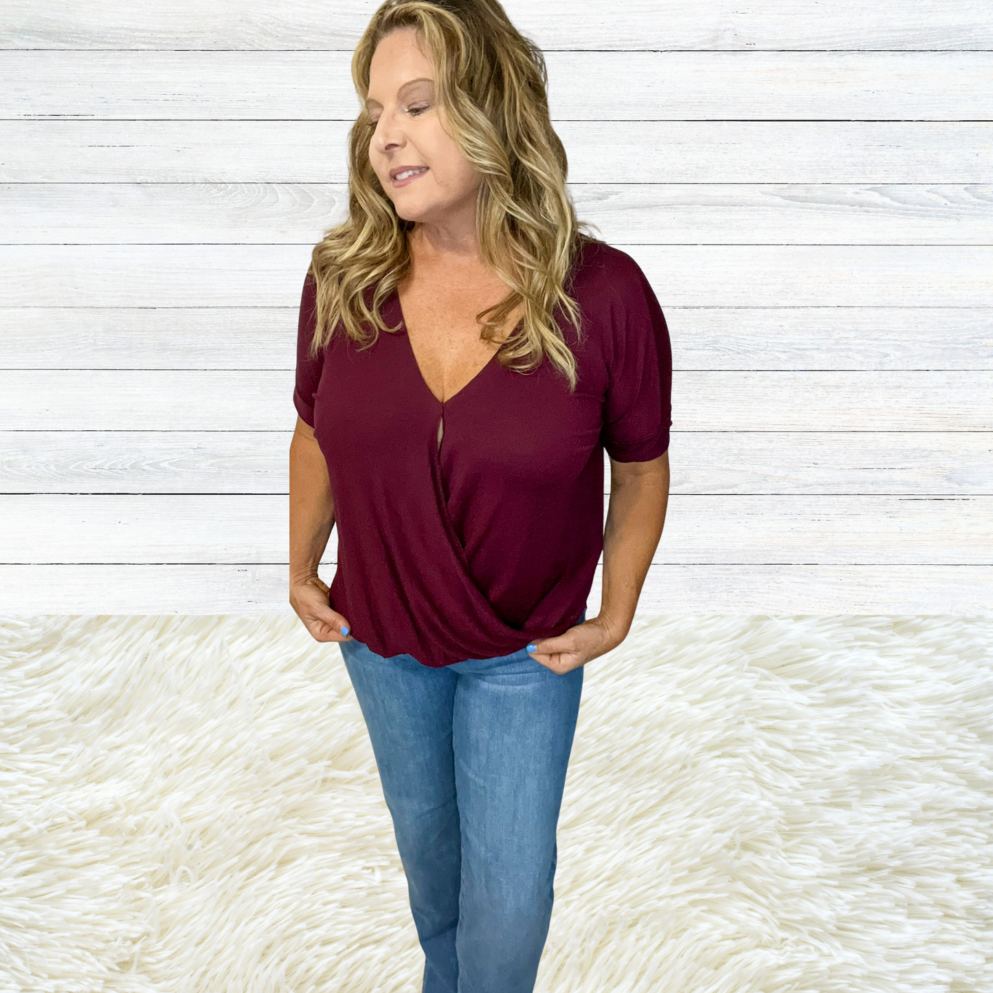 Vineyard Crossover Draped front Short Sleeve Top | Cottage Beach