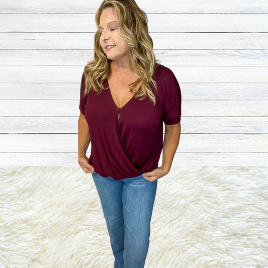 Vineyard Crossover Draped front Short Sleeve Top | Cottage Beach