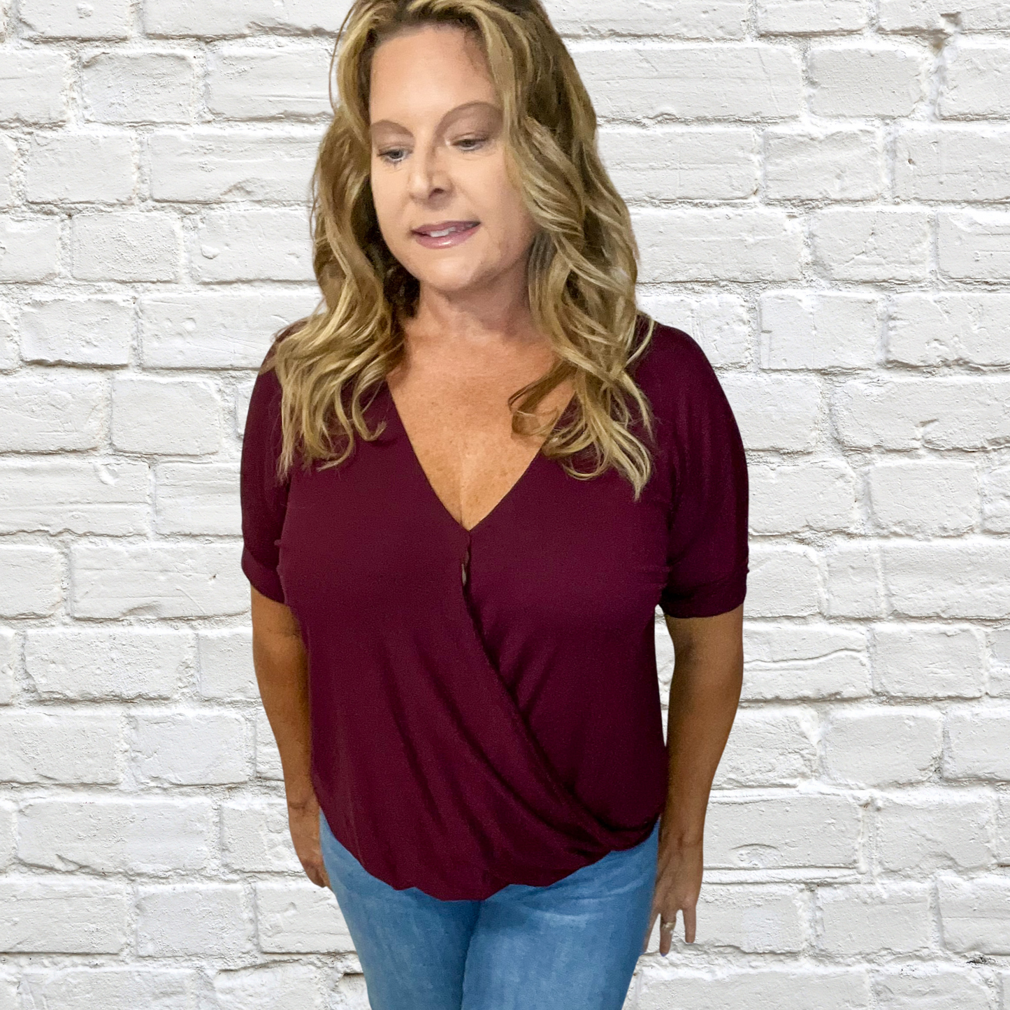 Vineyard Crossover Draped front Short Sleeve Top | Cottage Beach